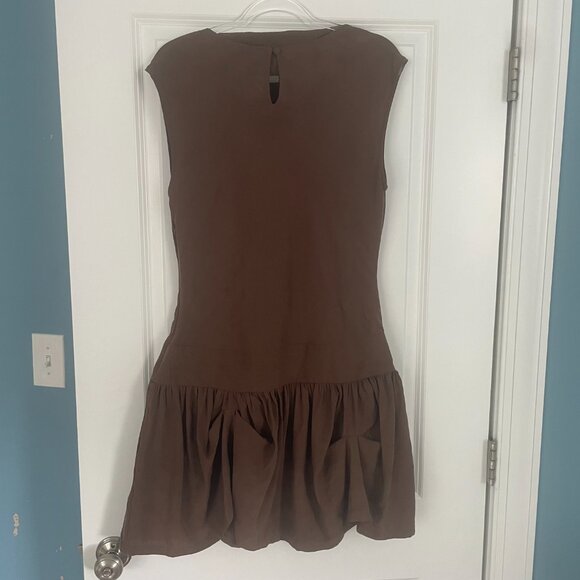 ASOS Design Cowl Neck Hitched Hem Cupro Mini Dress Brown Size 10 - Picture 8 of 13